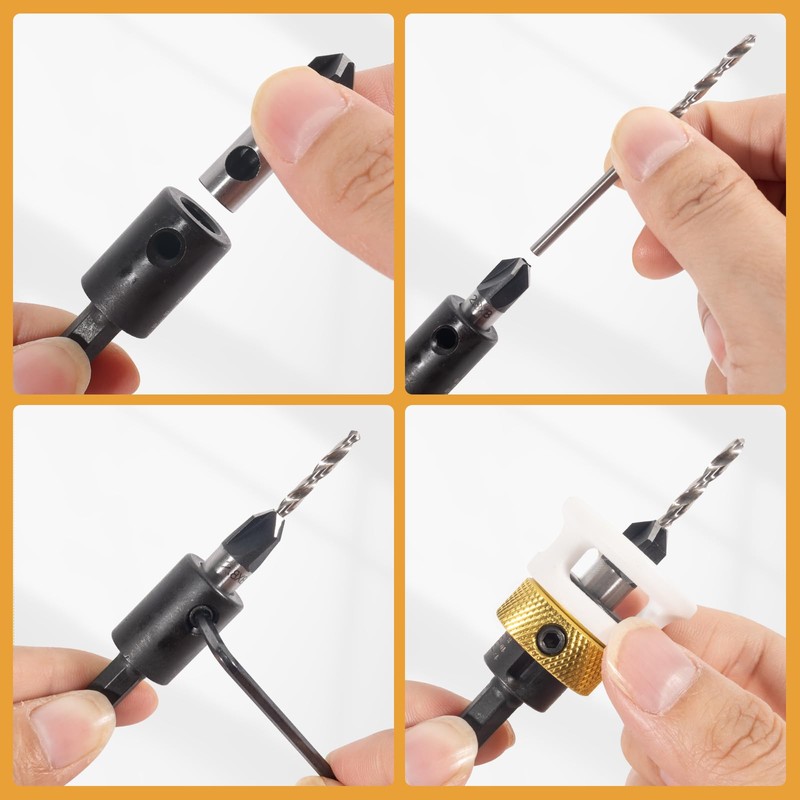 UNOSEKS Countersink with Depth Stop, 6-Piece Countersink Drill Bit Set,