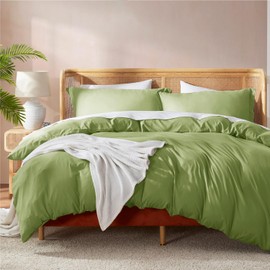 Nestl Calla Green Duvet Cover Queen Size - Soft Double Brushed Queen Duvet Cover Set, 3 Piece, with Button Closure, 1 Duvet Cover 90x90 inches and 2 Pillow Shams