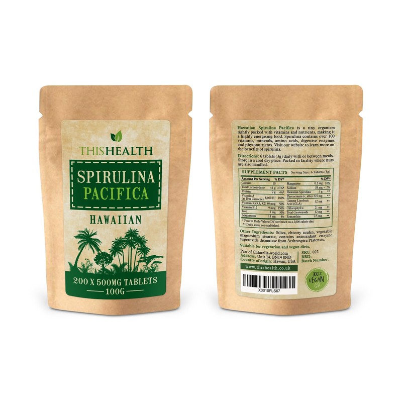 Spirulina Pacifica Hawaiian Tablets, 200 x 500mg, 100g