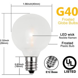 Abeja G40 LED Frosted Light Bulbs, 0.6W Shatterproof Plastic LED Bulbs, Frosted Globe Light Bulbs Fits C7/E12 Candelabra Base, for Outdoor String Lights Bulbs Replacement, 25 Pack