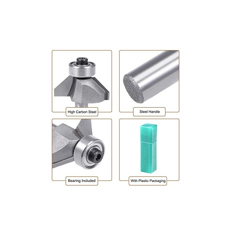 sourcing map Chamfer Router Bit 1/4 Shank 3/8" Dia 45