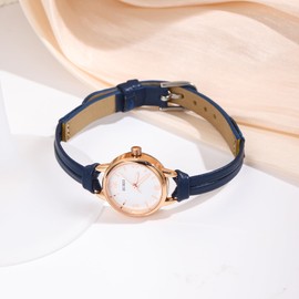 BUREI Mini Watch Women's Analogue Quartz Dementi Watch Elegant Wrist Watch Ladies with Leather Strap for Women, blue