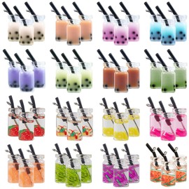 Souarts Charms Pendant Set for Earrings, Bracelet, Necklace, Key Ring, Milk Tea, Bubble Tea, Make-it-Yourself DIY Jewellery, Set of 48