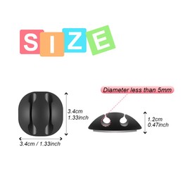 Shintop Cable Clips, 6 Pack Black Double Cord Holder Adhesive Cable Management Wire Organizer for Organizing Desk Nightstand Car Phones Chargers