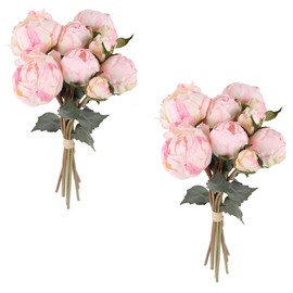 ICBOX Pink Peonies Artificial Flowers 2 Bouquets Vintage Peonies 18pcs Pink Peonies with Single Long Stems Silk Flowers for Wedding Decoration Bride Bouquet Flowers Crafts Floral Arrangement (Pink)