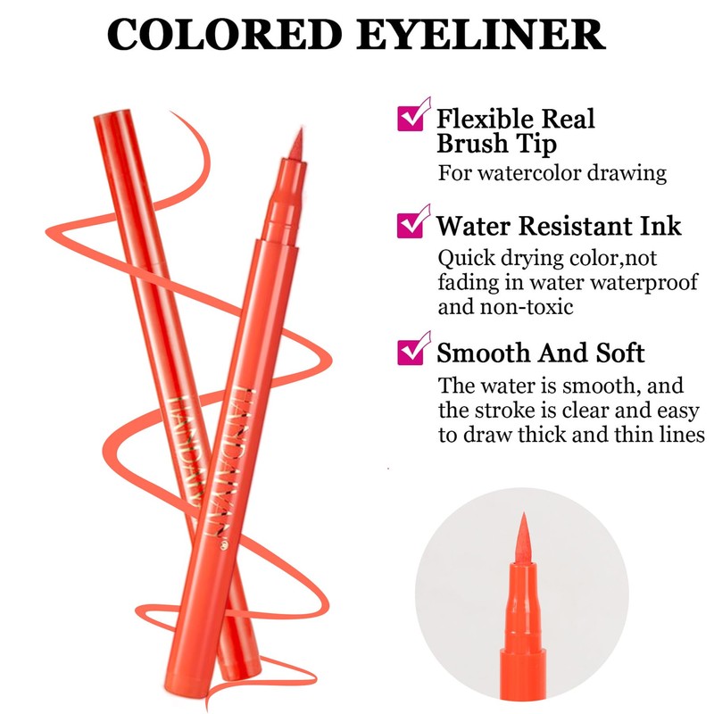 Waterproof Liquid Eyeliner Pen -Color Rainbow Eyeliner, Smudge-Proof, Quick-Drying, Long-Lasting