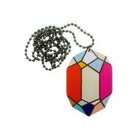 Miniblings Wooden Diamond Necklace - Handmade Fashion Jewellery I Geometric Pattern Geometric Shape Gemstone Diamond Chain 80 cm Colourful - Ball Chain, Wood, metal, Diamond