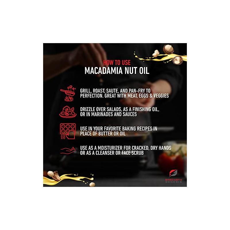 Strength Genesis Aceite de nuez de macadamia australiana, aceite de