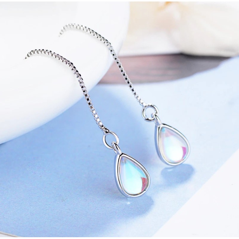Unbranded 925 Silver Plated Opal Teardrop Ear Chain Thread Through
