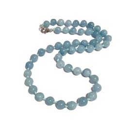 Treasure Bay Women's Handmade Gemstone Beaded Necklace 8mm Natural Rose Quartz, Tiger's Eye, Aquamarine, Agate necklace for Women Ladies and Girls (Blue Aqua)
