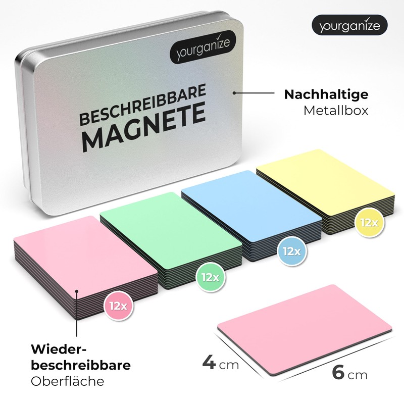 YOURGANIZE® 48 Writable Magnets Pastel – 6 x 4 cm