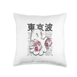 TOKYO WAVES Japanese Ghost Strawberry Milk Kawaii Aesthetic Anime Throw Pillow, 16x16, Multicolor