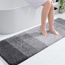 OLANLY Bathroom Rug Mat 59x20, Extra Soft and Absorbent Microfiber Bath Rugs, Non-Slip Plush Shaggy Bath Carpet Runner, Machine Wash Dry, Bath Mats for Bathroom Floor, Tub and Shower, Grey