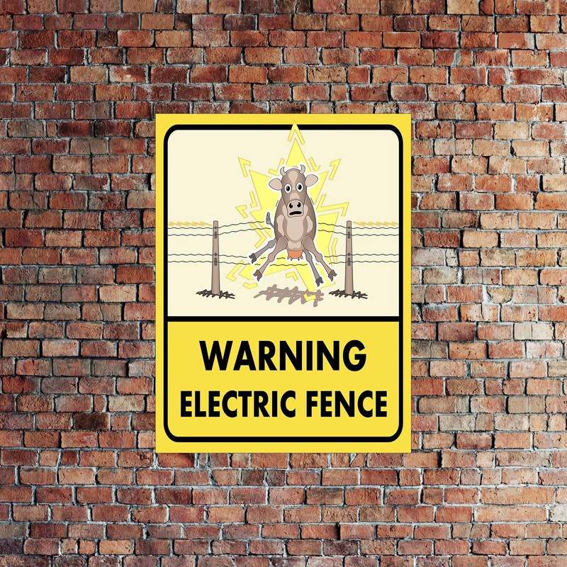 Warming Electric Fence FUNNY METAL SIGN 200MM X 150MM (1941H1)