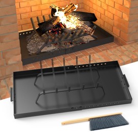 GCGOODS Fireplace Tray with Handles, Expandable Ember Holder Fireplace Pan with 13 Inch Front to Back, Adjustable Ash Pan for Ash Collection, Brush Included for Easy Cleaning, Black, Rectangle