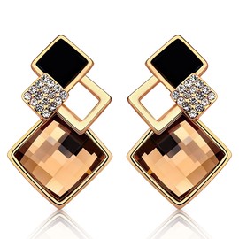 Crystalline Azuria Women 18ct Gold Plated Rhombus Brown Simulated Topaz Crystal Earrings