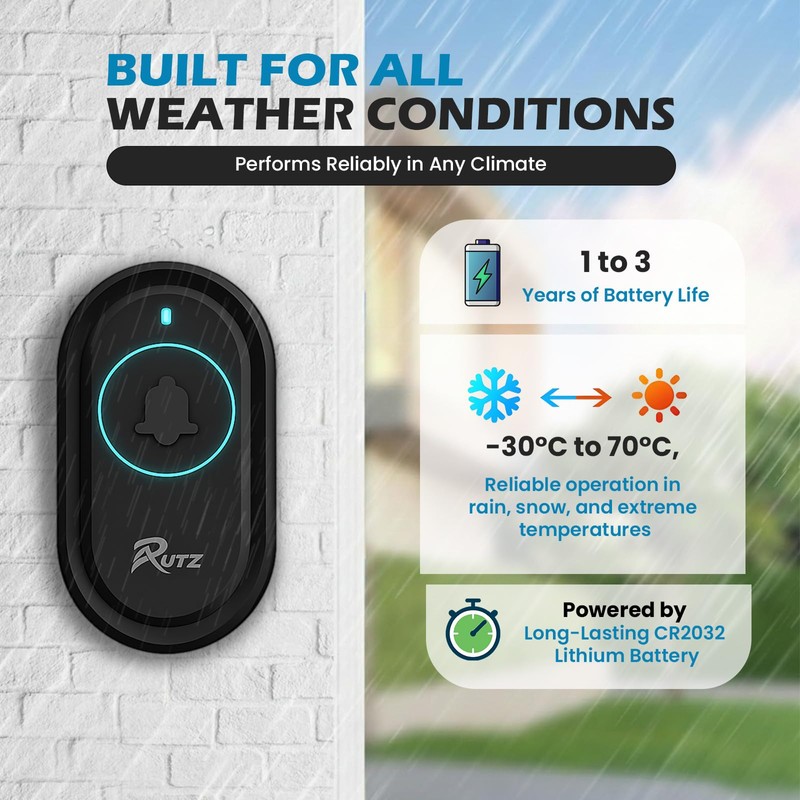RUTZ® Wireless Doorbell, Waterproof Plug-in Door Bells Wireless Cordless Chime