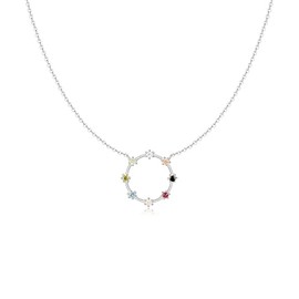 MARLION JEWELS Necklace for women in 925 silver with a ring surrounded by coloured zircons. Silver chain ideal as a gift. Necklace for women. Jewellery, Gold - silver, No Gemstone