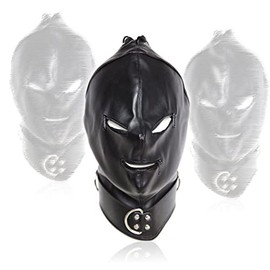 XaiPliung Pullover Hat with Zip - Wrestler Stage Show Party - Face Mask in Black Elasticized Leather