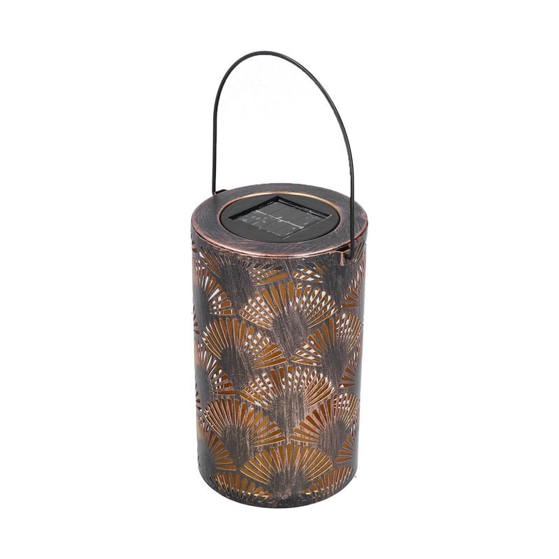LED Solar Lantern Retro Iron Hollow Portable Warm Light Outdoor