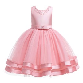 Glamulice Light Pink Flower Girl Dresses Ruffles Vintage Sequins Wedding Birthday Dress Party Bridesmaid Holiday Elegant Pageant Gown Little Girls Formal Evening Princess Prom Ball Gown Gala Peach 5-6