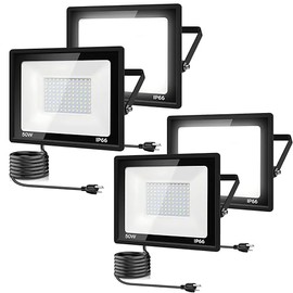 garageangle - Paquete de 4 Luces LED de Inundación para Exteriores, Luz de Trabajo LED de 50W 5500lm con Enchufe de EE.UU. de 6FT, Luces...