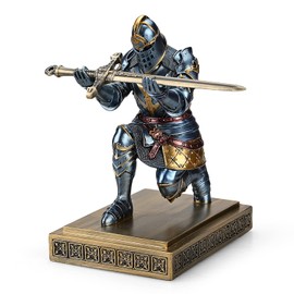 HDMbigmi King's Guard Knight Pen Holder Pen Stand Desk Organizers and Accessories Resin Pencil Holder as Gift with a Metal Sword Letter Opener for Office and Home (Blue)