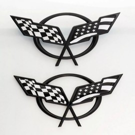 Front Nose & Rear Deck Lid Crossed Flags Emblems Car Badge Nameplate 3D Logo Compatiable with 1997-2004 Corvette C5 19207384 19207385 2Pcs (Pair) (US Flag Black)
