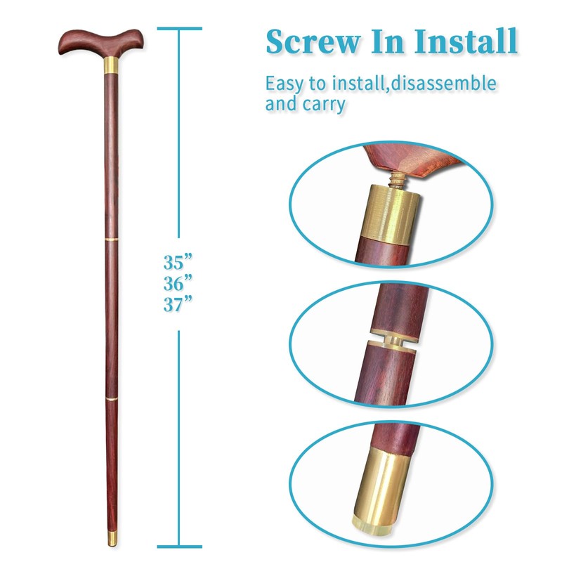 Classic Wooden Walking Cane Ergonomic Solid Wood Quality Cane for