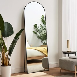 Full Length Mirror, Full Body Mirror with Stand, Hanging or Leaning for Wall, Aluminum Alloy Thin Frame Floor Standing for Bedroom, Living Room, Cloakroom Decor mirrors Full Length - Color: Black Arched, Size: 21" x 64"