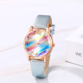 JewelryWe Womens Bohemia Leather Watch: Analog Quartz Bling Rainbow Round Dial Wrist Watch School Office Party