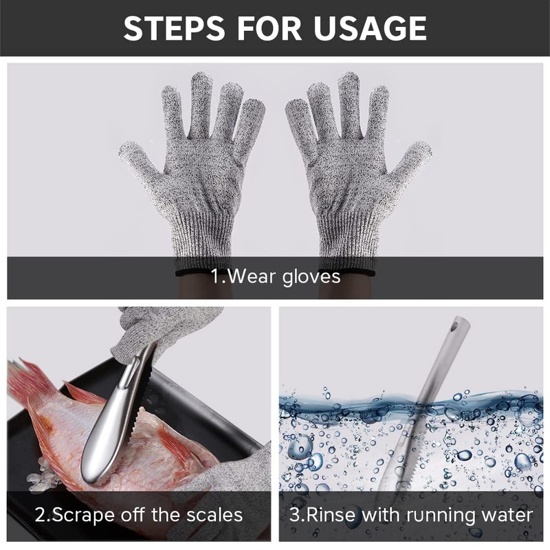 8PCS Fish Scaler Remover, Stainless Steel Fish Scaler with Gloves,