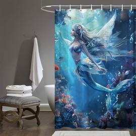 Mermaid Shower Curtain Ocean Shower Curtains for Bathroom Waterproof Fabric Blue Sea Shower Curtain 60x72 in