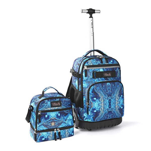 Tilami Rolling Backpack 19 inch with Lunch Bag Wheeled Laptop Backpack (Blue Wave)