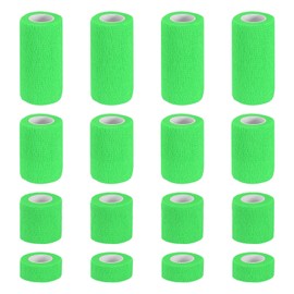 PATIKIL 1"/2"/3"/4" Self Adhesive Bandage Wrap, 16 Pcs 5 Yard Elastic Self Breathable Self Adherent Wrap Tape for Stretch Athletic Sports Wrist Ankle Outdoor Tape, Bright Green