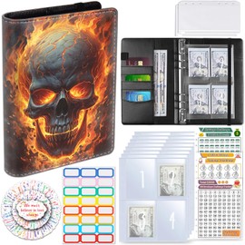 100 Envelopes Money Saving Challenge, A5 Budget Binder with Cash Envelopes & 3 Budgeting Planner Trackers to Save $5,050, 10,000, 500, Money Savings Challenge Book for Organizer, Flaming Skull