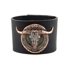 4030049 Longhorn Steer Leather Bracelet Long Horn Texas Rancher Cowboy Cowgirl Up