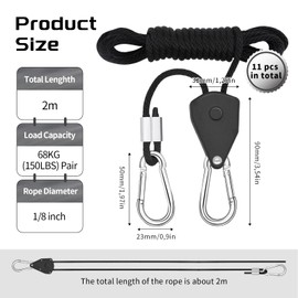 QMofeixiaodianQ Pack of 11 Rope Ratchet with Hooks Adjustable Rope Ratchet Hanger Ratchet Rope Adjustable Rope Hook Tent Tensioner with Ratchet 1/8 Inch Ratchet Rope for Plant Fan