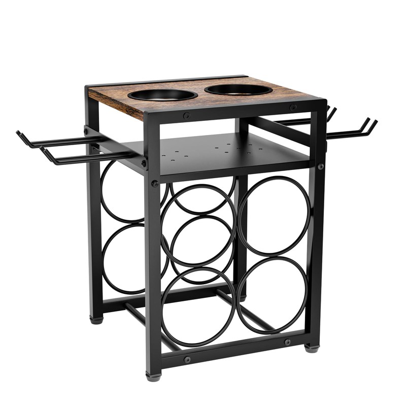 KLM Wine Rack Countertop, 6 Bottle 4 Glass Holder, Modern