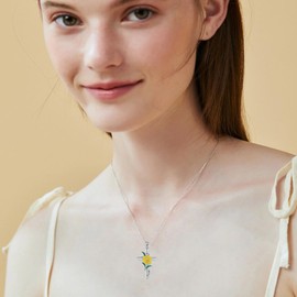 JERWLI Flower Cross Necklace 925 Sterling Silver Carnation/Rose/Lily/Daisy Cross Necklace Birth Flower Jewelry for Women (Daffodil)