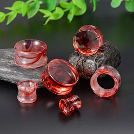 COOEAR 2 Pairs Matched Set Measuring Instruments for Ears Flesh Tunnels Kits Stud Earrings Red Acrylic Ear Expander Stretchers Piercing., Resin