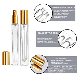 AGENIZ 8PCS 10ml Perfume Spray Bottle, Refillable Glass Spray Bottle, Mini Portable Travel Glass Square Spray Bottle,Small Fine Mist Spray Bottle, Essential Oil Sample Spray Bottle (10ML/Gold)