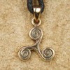 Triskel Bronze Pendant Necklace Jewellery, incl black cotton sting, Pendant