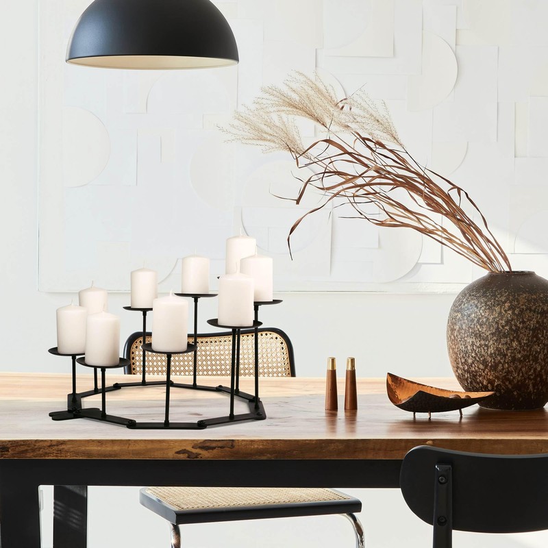 Black Iron Candelabra Candle Holder: Adjustable Fireplace Centerpiece Stand Decor