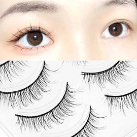 False Eyelashes, Natural, Popular, Top Eyelashes, Short, Thick, Popular Black Natural Shaft, Soft Core, False Eyelashes, Thin Makeup, Daily Makeup, 5 Pairs (M2)