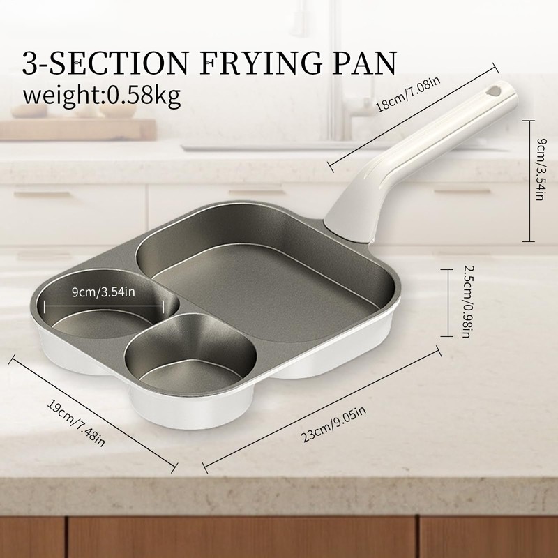 3-Cup egg frying pan, 3-in-1 cup design, raised handle, non-stick