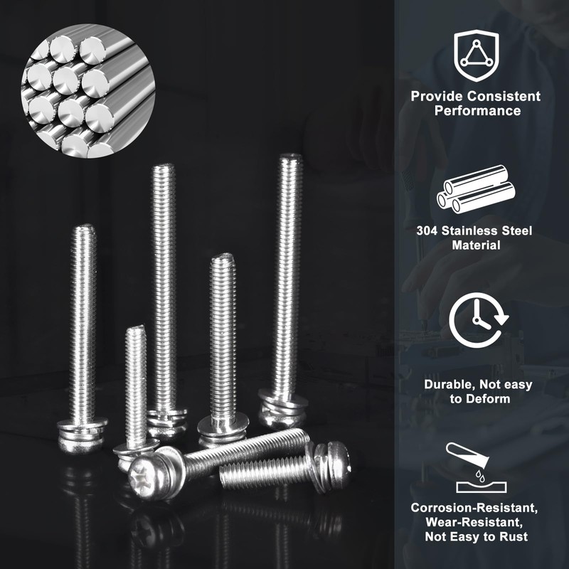 sourcing map M4 x 6mm 304 Stainless Steel Phillips Pan