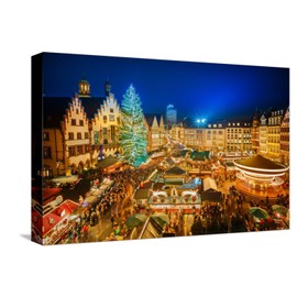 ART.COM Stretched Canvas Print Traditional Christmas Market in the Historic Center of Frankfurt, Germany by S Borisov, 18" x 12"