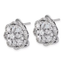 Unbranded 16.1mm Cheryl M 925 Silver Brilliant-cut & Marquise-cut CZ Flower Omega Earrings