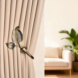 SUQ I OME Vintage Leaf Shaped Curtain Holdbacks, Bronze, 1 Pair